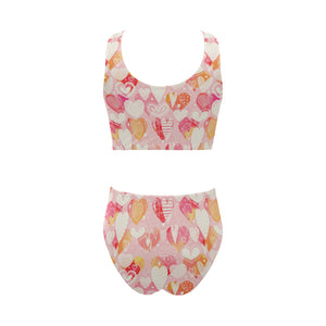 Hand drawn heart design pattern Chest Bowknot High Waisted Bikini Swimsuit