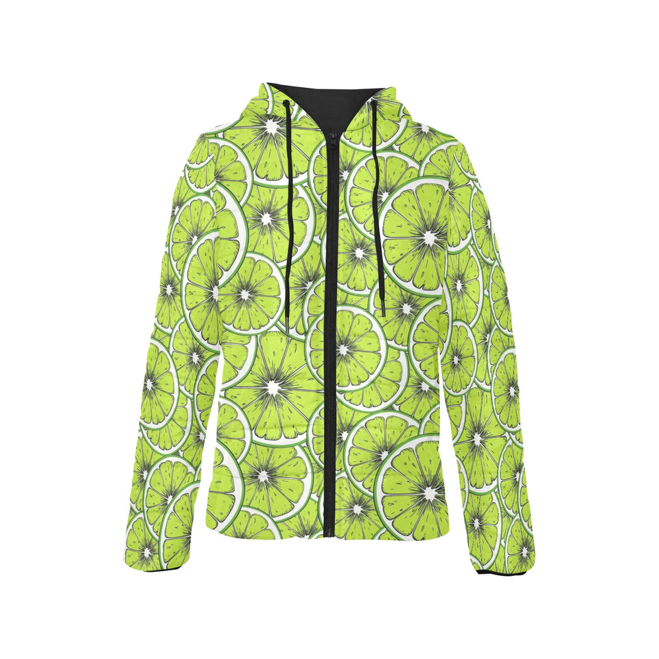 Slices of Lime design pattern Women's Padded Hooded Jacket
