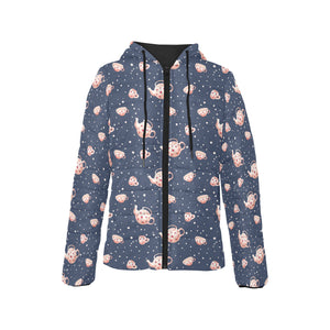 Tea pots Pattern Print Design 04 Women's Padded Hooded Jacket