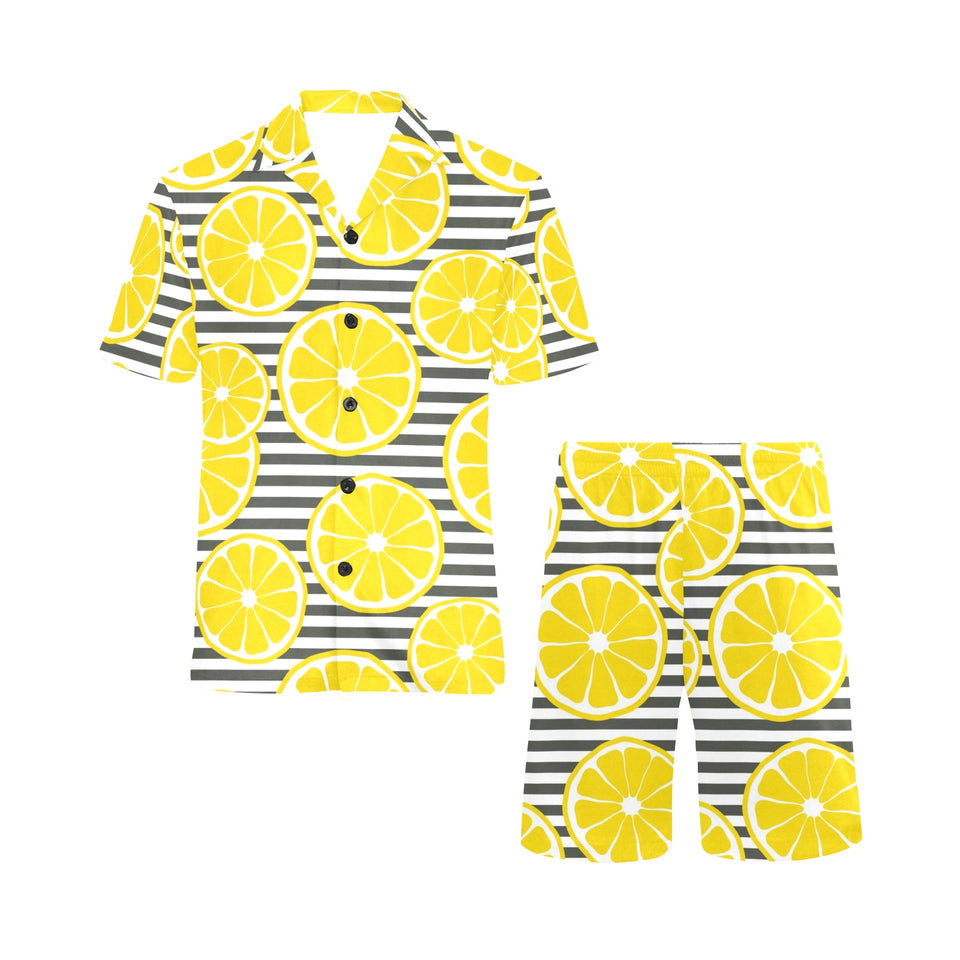 slice of lemon design pattern Men's V-Neck Short Pajama Set