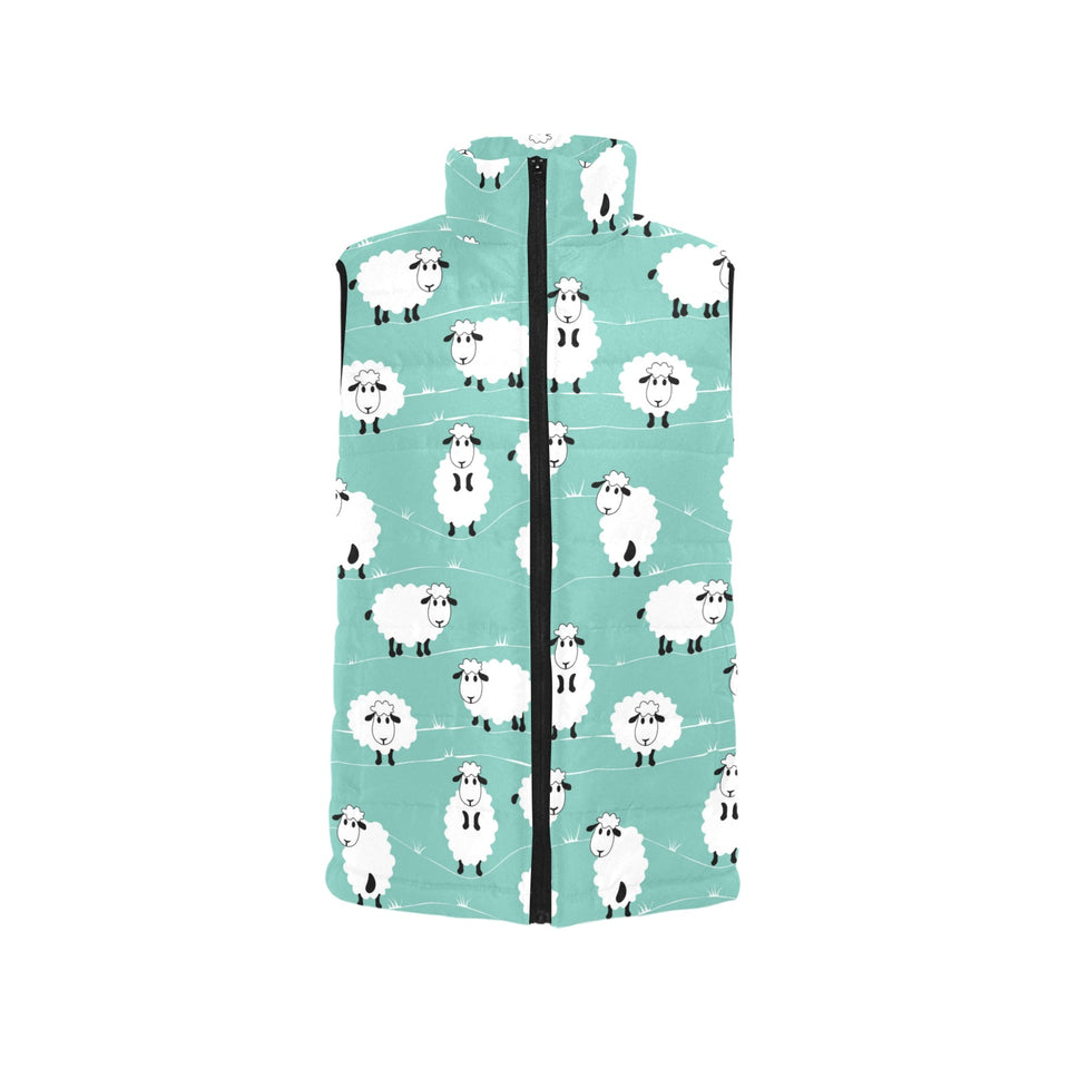 Cute sheep green background Women's Padded Vest