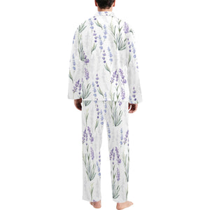 Hand painting Watercolor Lavender Men's Long Pajama Set