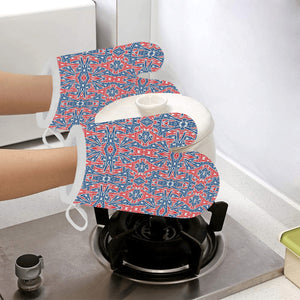 Blue Red Eiffel Tower Pattern Print Design 02 Heat Resistant Oven Mitts