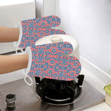 Blue Red Eiffel Tower Pattern Print Design 02 Heat Resistant Oven Mitts
