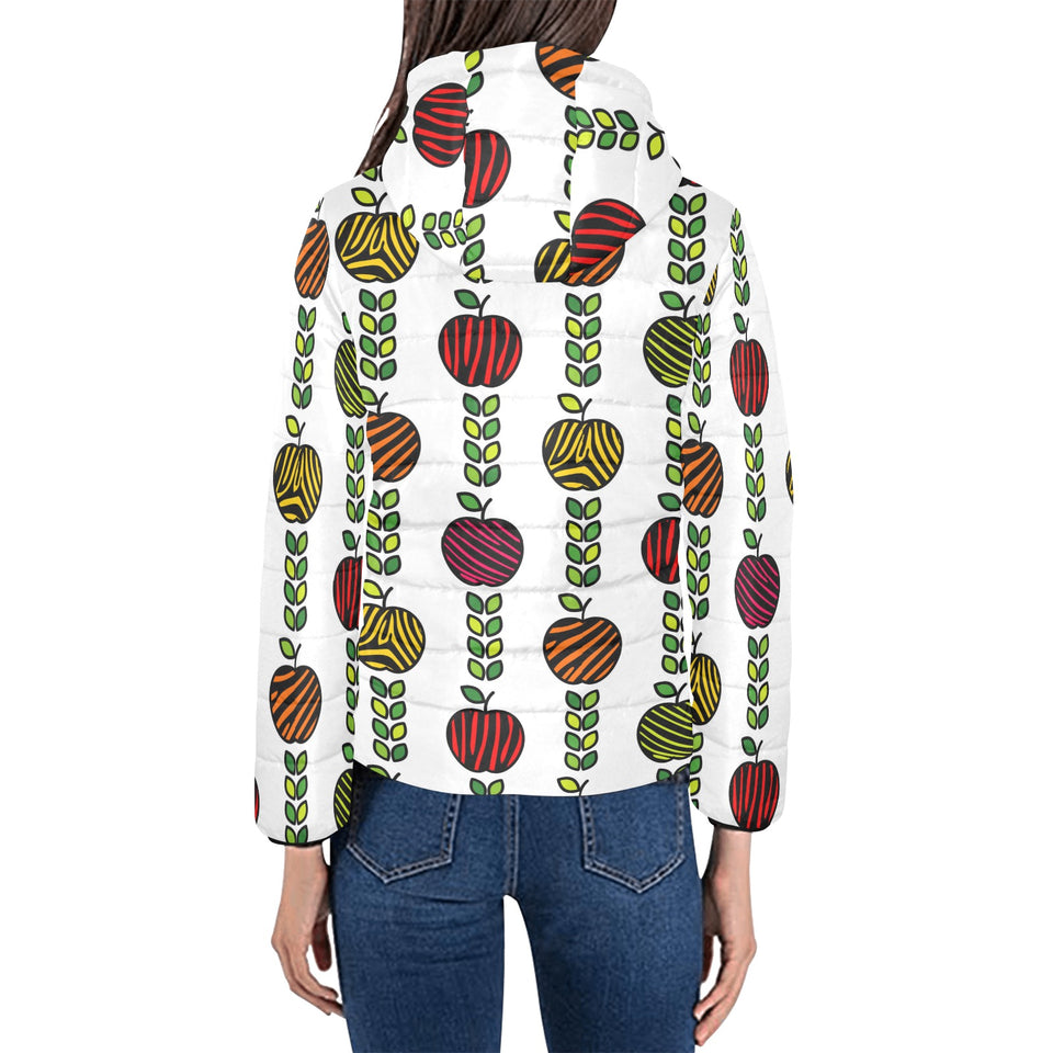 colorful apples leave zebra stripe Women's Padded Hooded Jacket