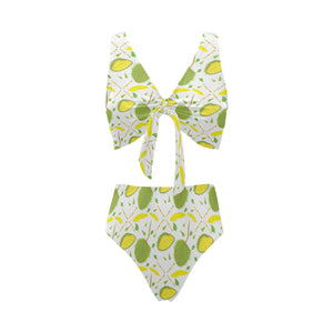 Durian pattern background Chest Bowknot High Waisted Bikini Swimsuit