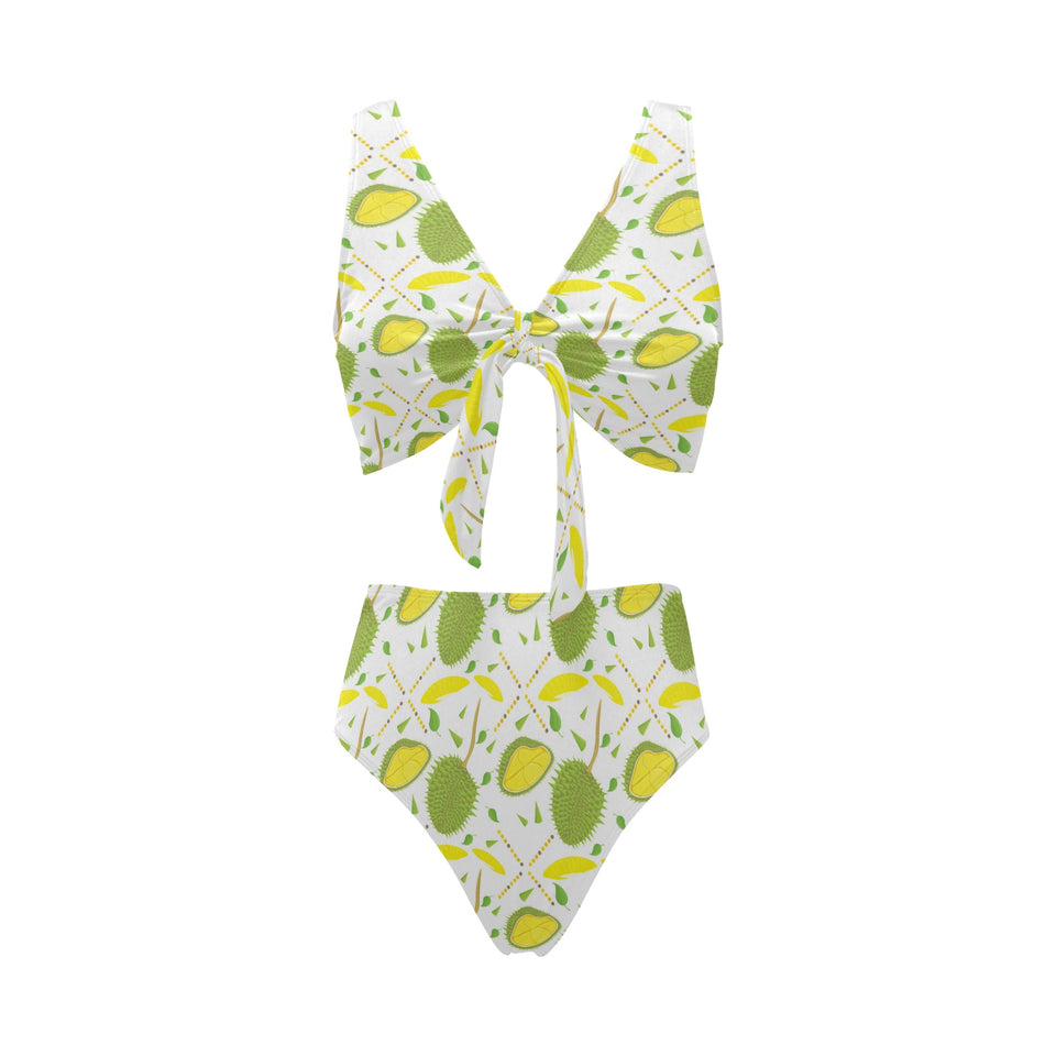 Durian pattern background Chest Bowknot High Waisted Bikini Swimsuit