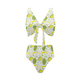 Durian pattern background Chest Bowknot High Waisted Bikini Swimsuit