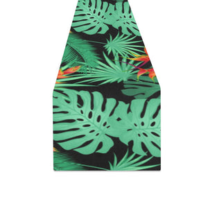 heliconia flower palm monstera leaves black backgr Table Runner