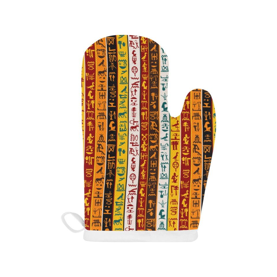 Egypt Hieroglyphics Pattern Print Design 01 Heat Resistant Oven Mitts