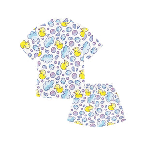 Duck Pattern Print Design 01 Kids' Boys' Girls' V-Neck Short Pajama Set