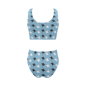 Stingray Pattern Print Design 03 Chest Bowknot High Waisted Bikini Swimsuit