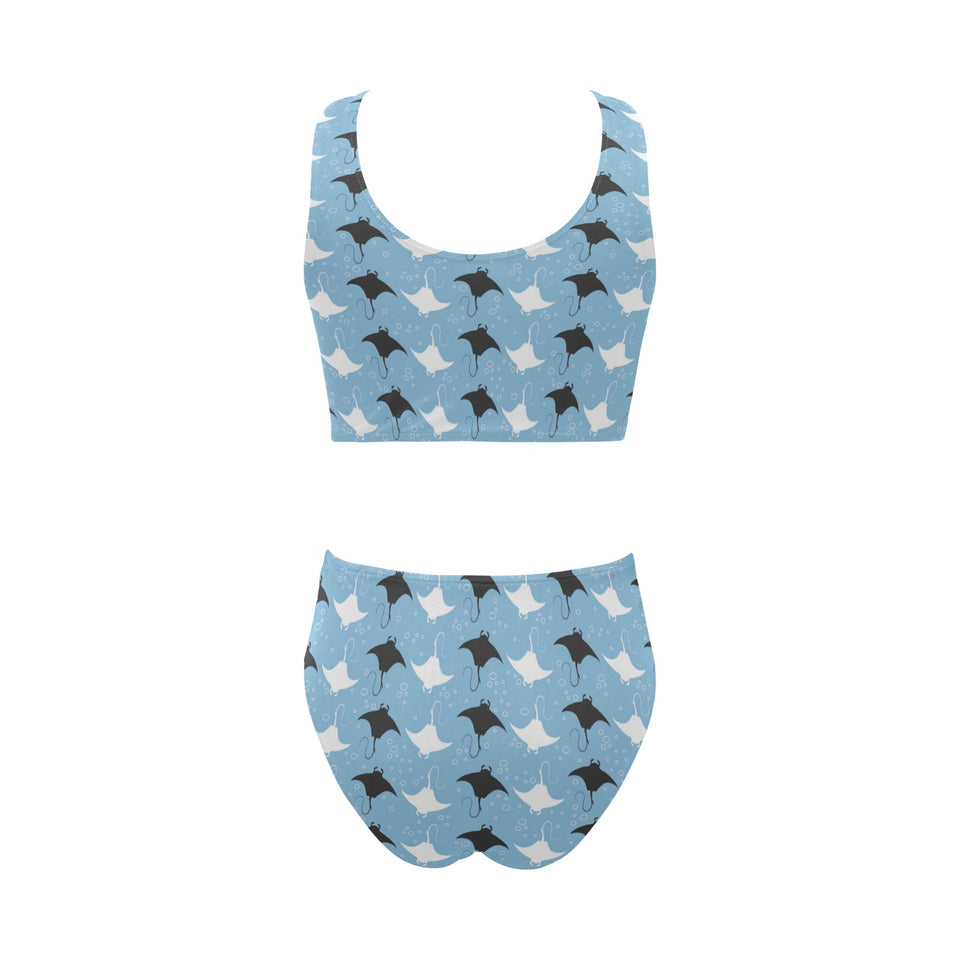 Stingray Pattern Print Design 03 Chest Bowknot High Waisted Bikini Swimsuit