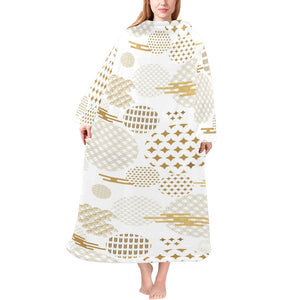 Beautiful gold japanese pattern Blanket Robe with Sleeves