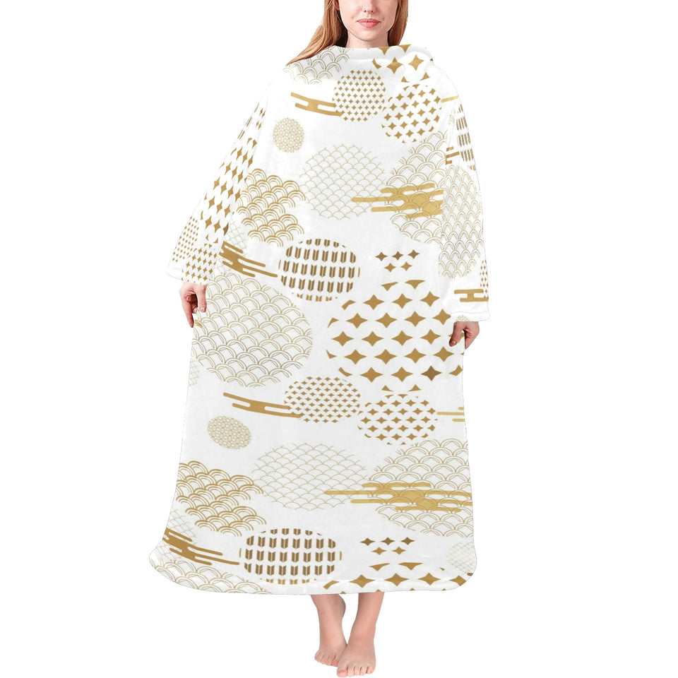 Beautiful gold japanese pattern Blanket Robe with Sleeves