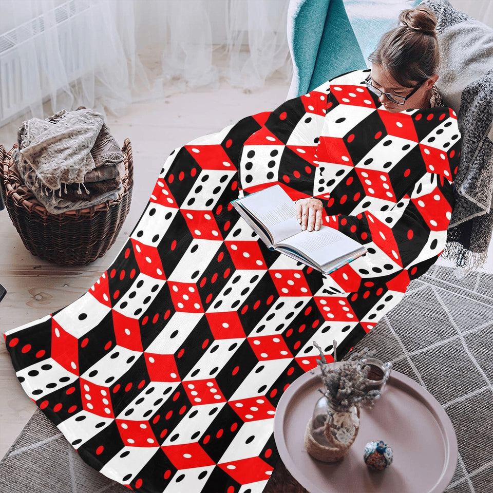 Dice Pattern Print Design 02 Blanket Robe with Sleeves