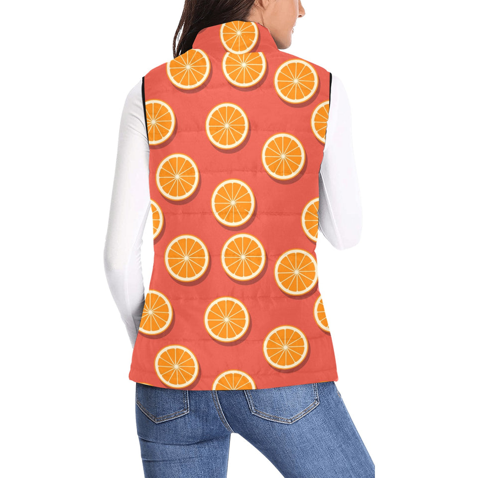 Oranges pattern red background Women's Padded Vest