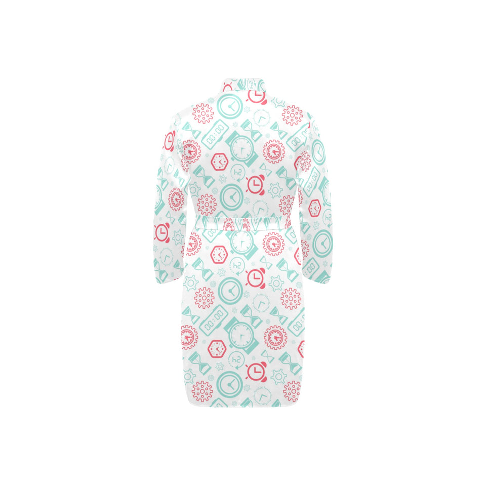 Clock time pattern blackground Men's Long Sleeve Belted Night Robe