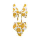 Cheese slice pattern Chest Bowknot High Waisted Bikini Swimsuit