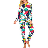 watercolor bowling ball pins Women's All Over Print Pajama Set