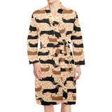 Dachshund floral background Men's Long Sleeve Belted Night Robe