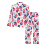 Strawberry pattern blue lines background Men's Long Pajama Set