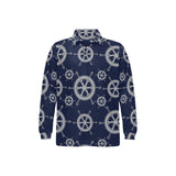 nautical steering wheel design pattern Men's Long Sleeve Polo Shirt