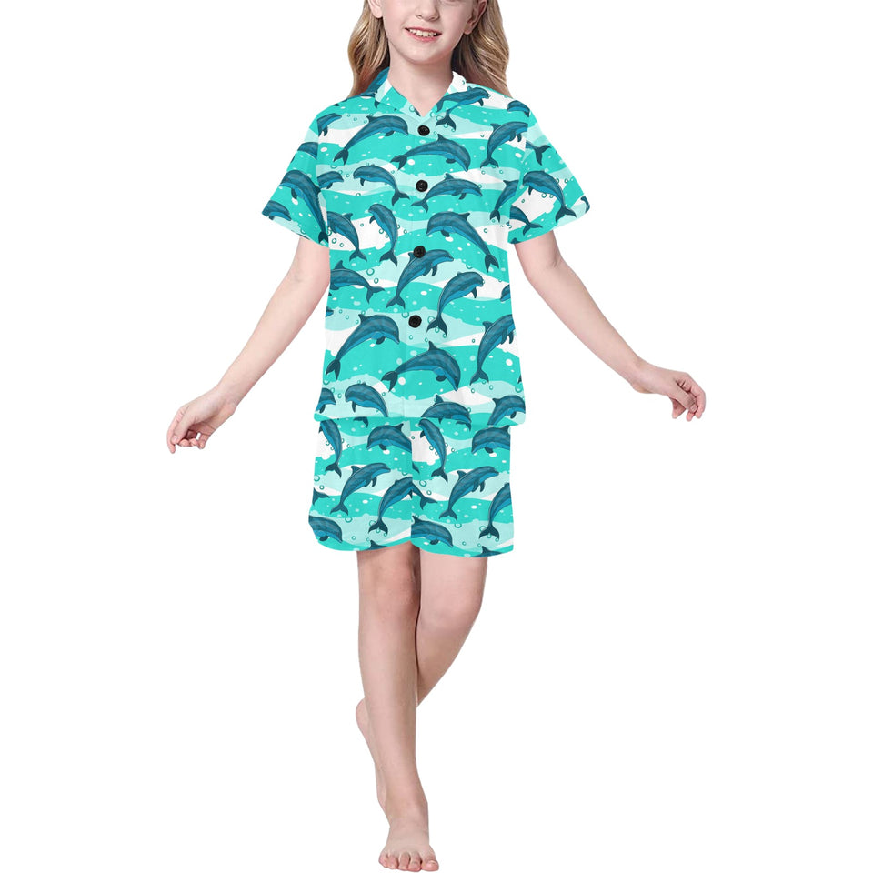 Dolphin sea pattern Kids' Boys' Girls' V-Neck Short Pajama Set