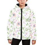 Beautiful pink lotus waterlily leaves pattern Kids' Boys' Girls' Padded Hooded Jacket