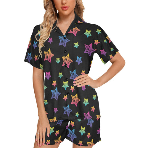 Colorful star pattern Women's V-Neck Short Pajama Set