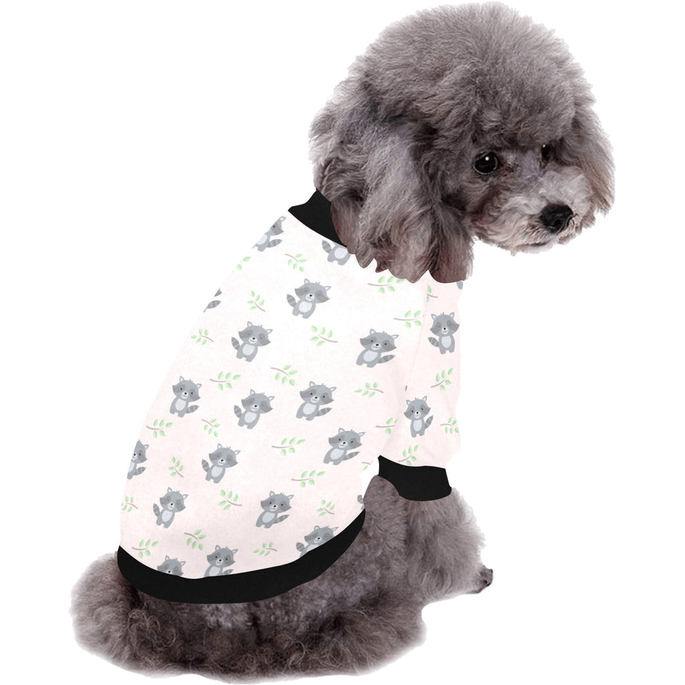 cute raccoons leaves pattern All Over Print Pet Dog Round Neck Fuzzy Shirt