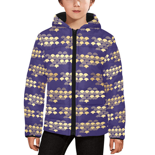 Beautiful japanese fan pattern Kids' Boys' Girls' Padded Hooded Jacket