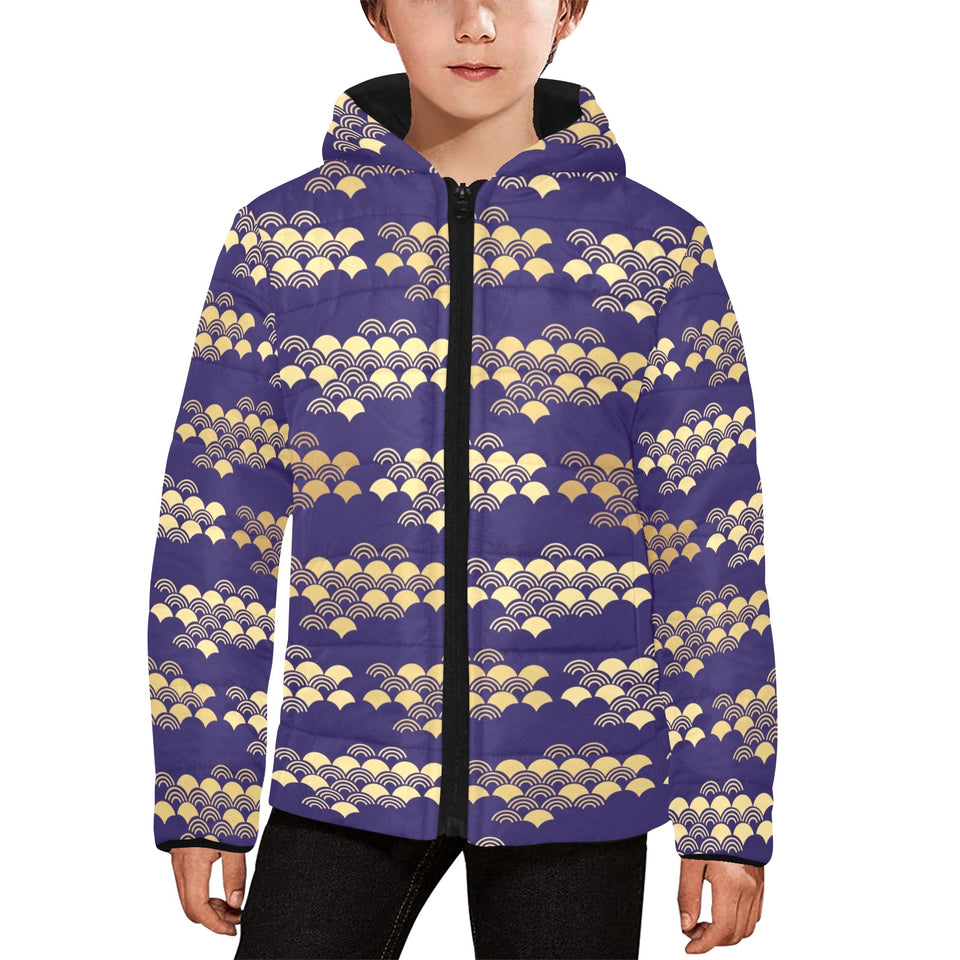 Beautiful japanese fan pattern Kids' Boys' Girls' Padded Hooded Jacket