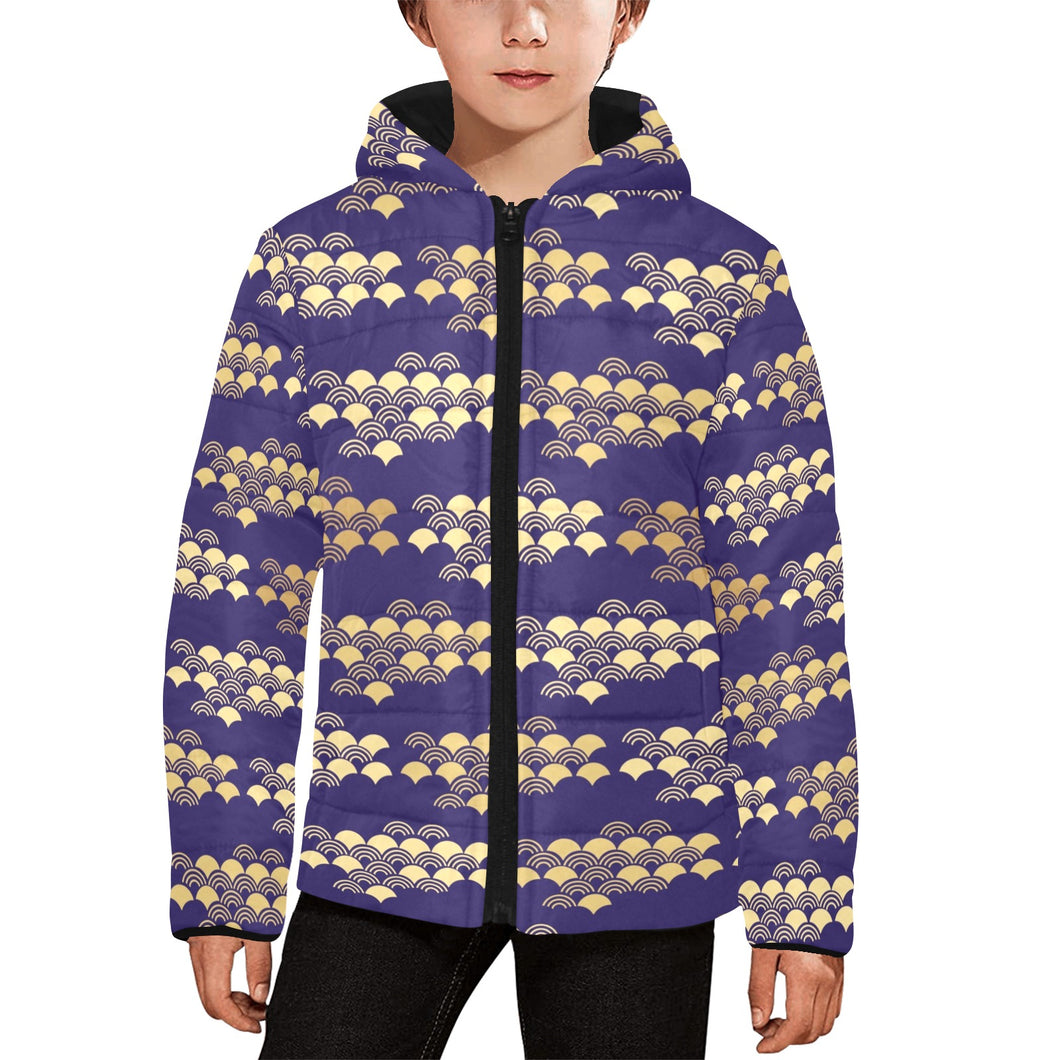 Beautiful japanese fan pattern Kids' Boys' Girls' Padded Hooded Jacket