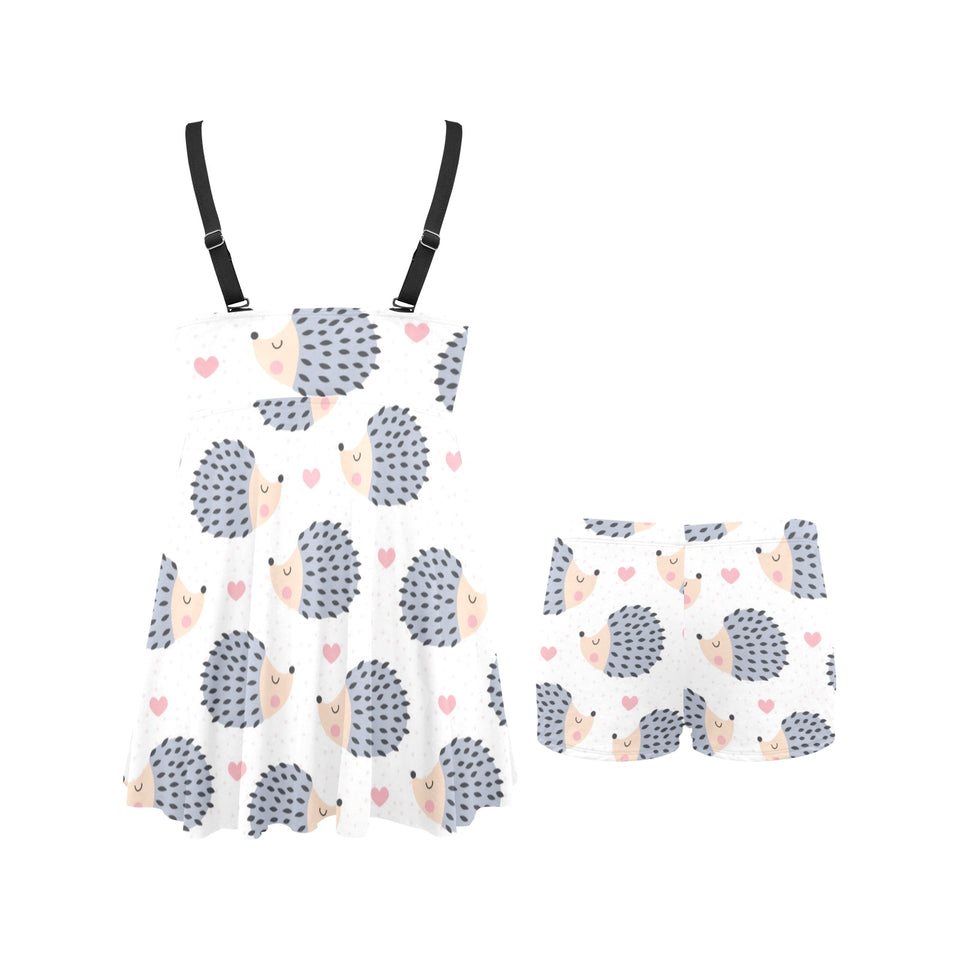 Hedgehog Pattern Print Design 04 Chest Sexy Pleated Two Piece Swim Dress