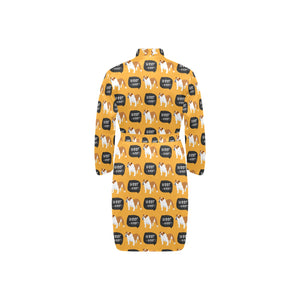 English Bulldog Pattern Print Design 04 Men's Long Sleeve Belted Night Robe
