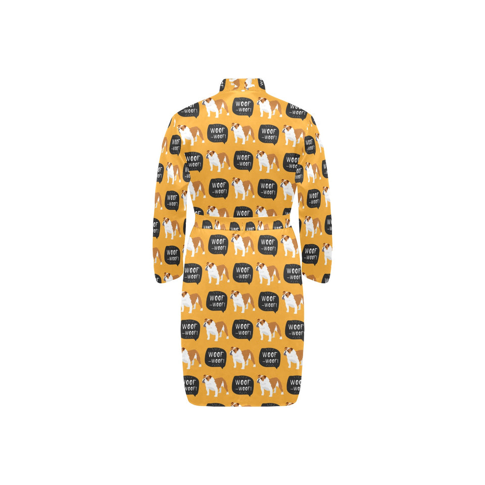 English Bulldog Pattern Print Design 04 Men's Long Sleeve Belted Night Robe