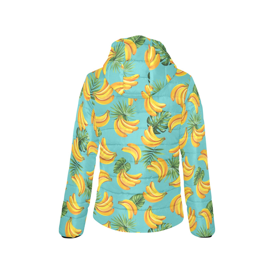Banana Palm Leaves pattern background Women's Padded Hooded Jacket