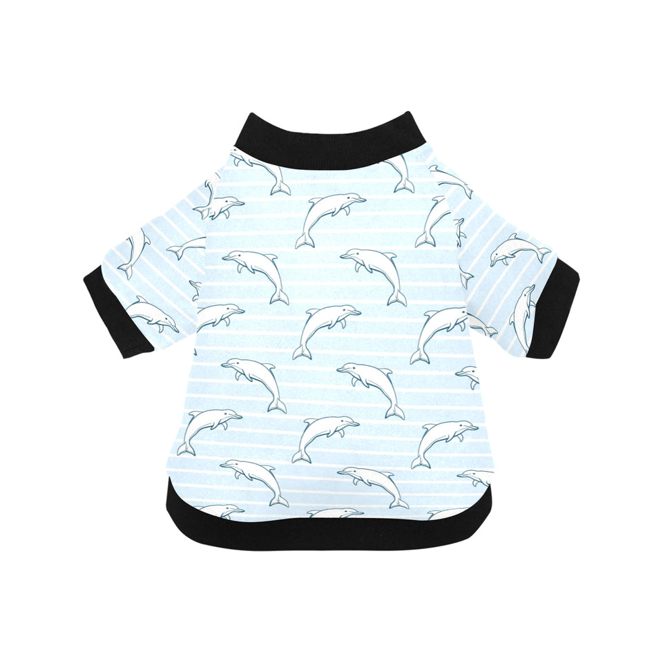 Dolphin blue striped background All Over Print Pet Dog Round Neck Fuzzy Shirt