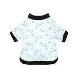 Dolphin blue striped background All Over Print Pet Dog Round Neck Fuzzy Shirt