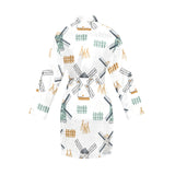 windmill pattern Women's Long Sleeve Belted Night Robe