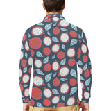 dragon fruits dark blue background Men's Long Sleeve Polo Shirt