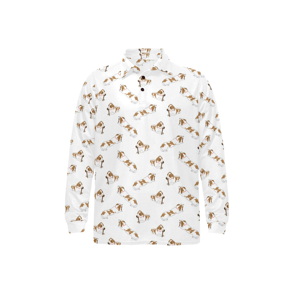 Jack Russel Pattern Print Design 04 Men's Long Sleeve Polo Shirt