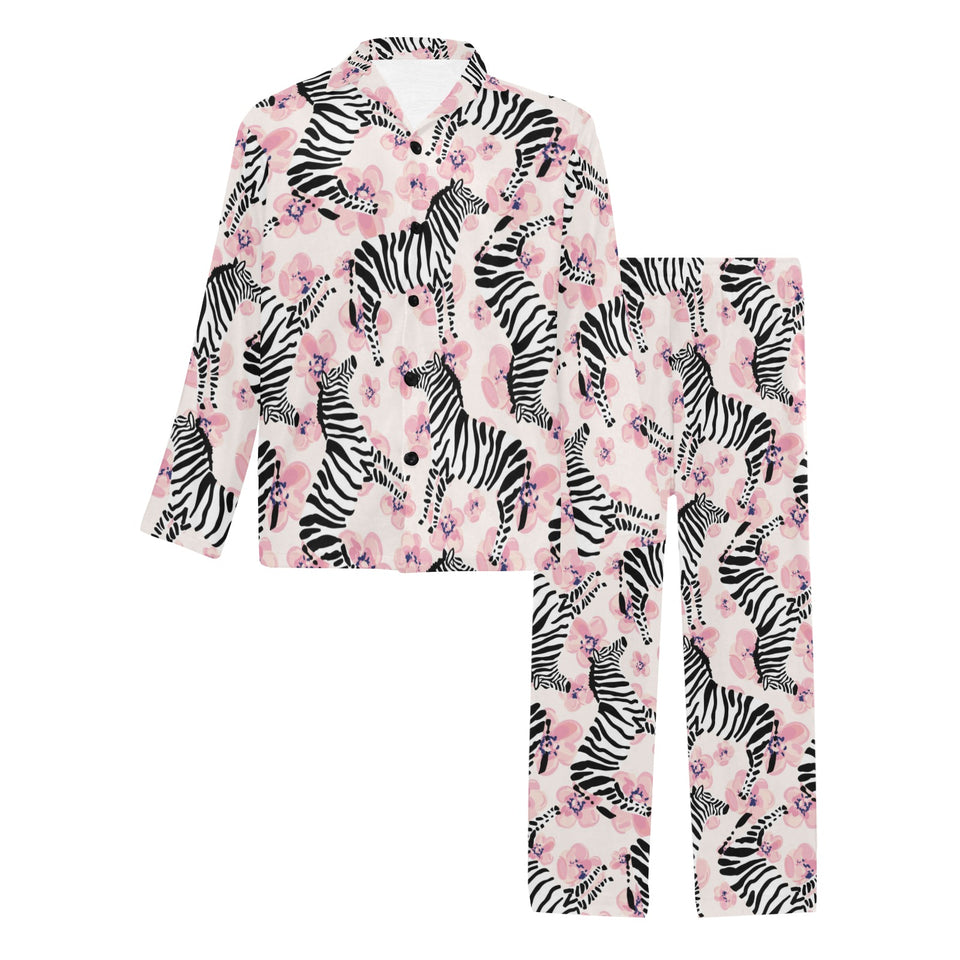 Zebra pink flower background Men's Long Pajama Set