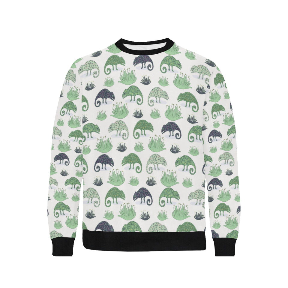 Chameleon lizard succulent plant pattern Men's Crew Neck Sweatshirt
