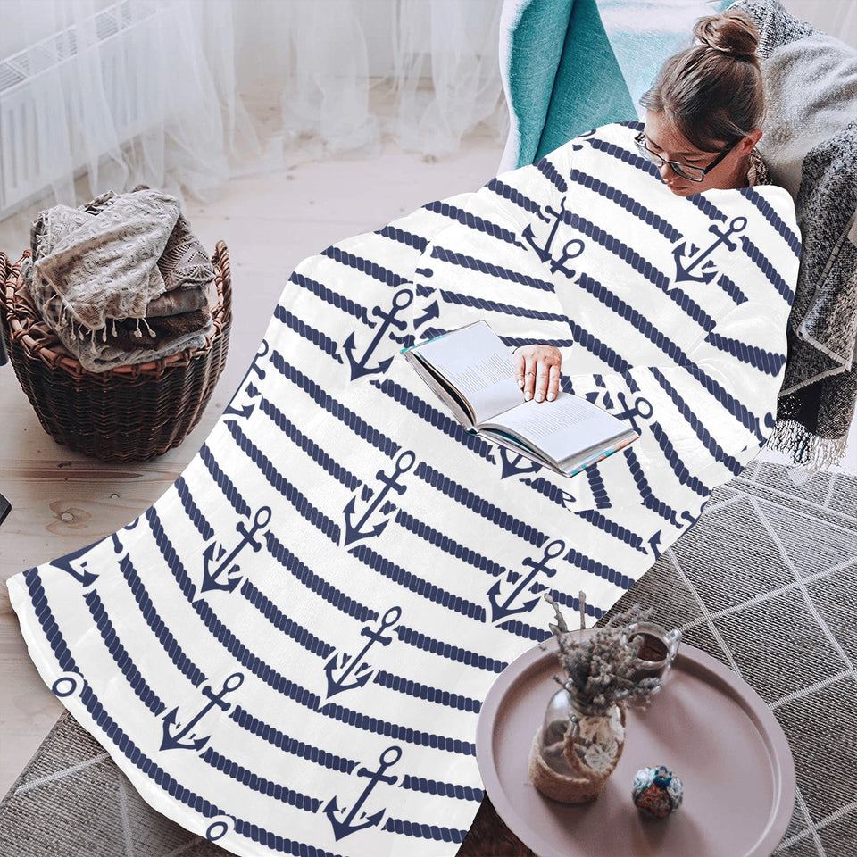 Anchor rope nautical pattern Blanket Robe with Sleeves