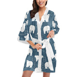 polar bear mother her child pattern Women's Short Kimono Robe