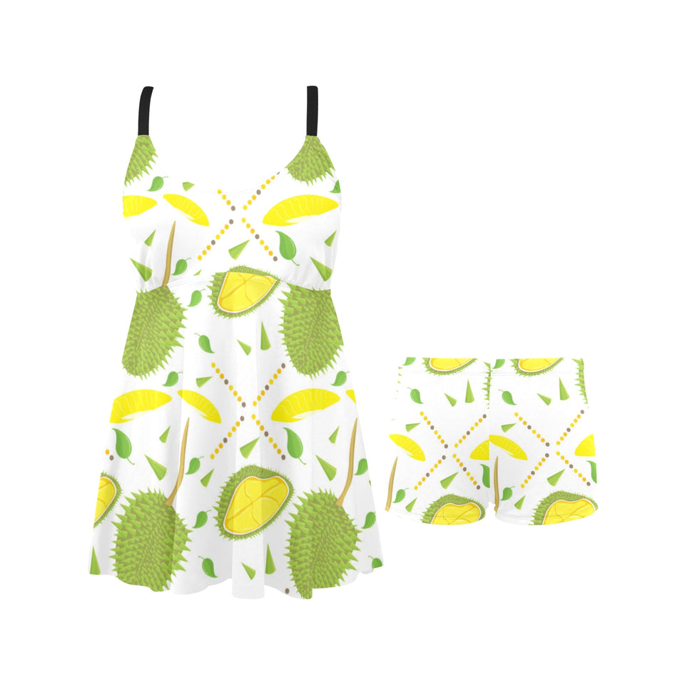 Durian pattern background Chest Sexy Pleated Two Piece Swim Dress