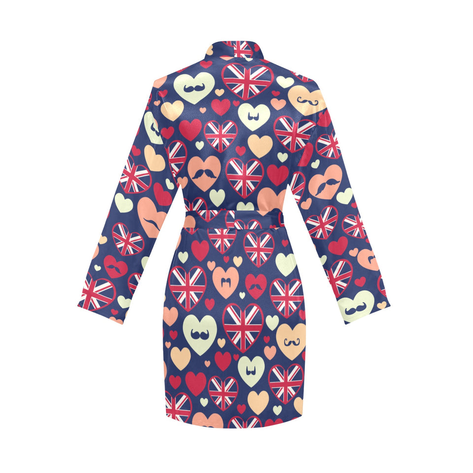 British Pattern Print Design 02 Women's Long Sleeve Belted Night Robe