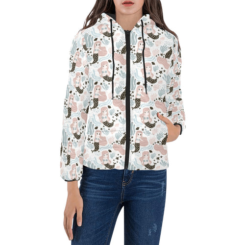 cute mermaid pattern Women's Padded Hooded Jacket